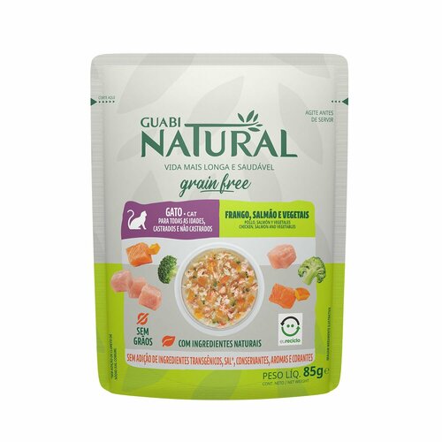 Guabi Natural Пауч для кошек Cat Grain Free Курица, лосось и овощи, 85 г