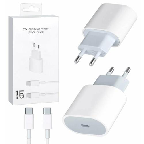 Зарядное устройство для iPhone 15, iPhone 15 Plus, iPhone 15 Pro, iPhone 15 Pro Max / Адаптер питания 35W + кабель USB Type-C - USB Type-C в комплекте белый