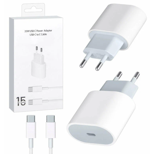 быстрая зарядка для iphone 15 iphone 15 plus iphone 15 pro iphone 15 pro max ipad airpods зарядное устройство 35w кабель type c type c Зарядное устройство для iPhone 15, iPhone 15 Plus, iPhone 15 Pro, iPhone 15 Pro Max / Адаптер питания 35W + кабель USB Type-C - USB Type-C в комплекте