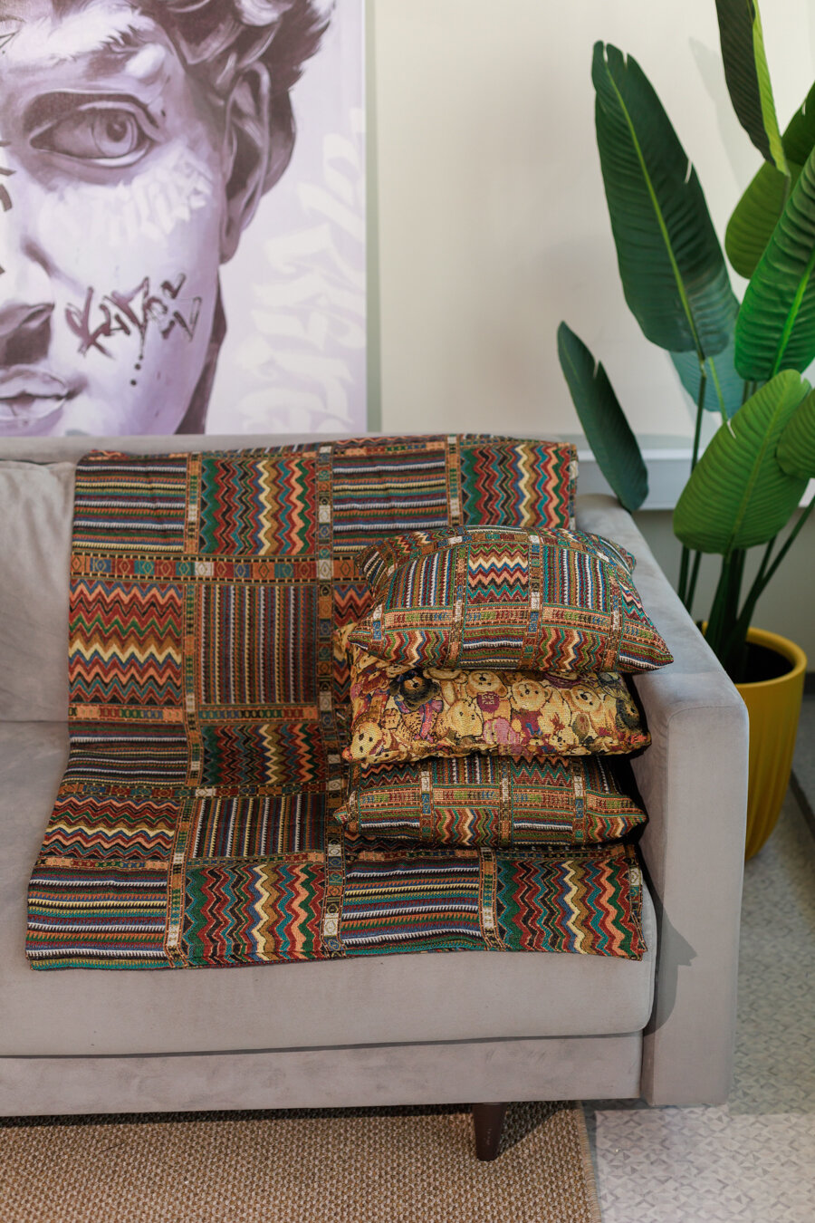 фото Покрывало эста гобелен коричневый зигзаг 150х220 см