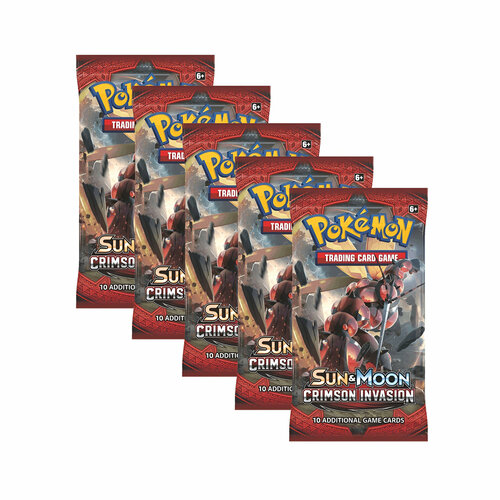 Покемон карты коллекционные: 5 бустеров Pokemon издания Sun & Moon Crimson Invasion на английском english version 324pcs box pokemon crimson invasion evolutions sun