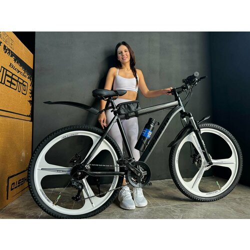 Велосипед RICHIESTO 26 на литых дисках три луча Горный Спортивный Унисекс черный матовый 2550000₽