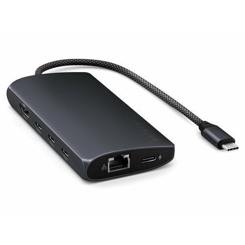 USB-хаб Satechi USB-C Multiport Adapter 8K With Ethernet V3 (5xUSB Type-C, HDMI, RJ-45, SD, micro-SD), Черный Док-станция ST-P8KED usb хаб с кабелем 8k hdmi satechi usb4 multiport adapter with 8k hdmi цвет серый космос