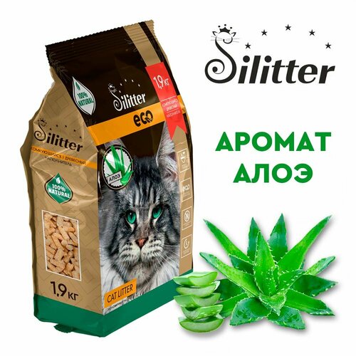 Наполнитель для кошачьего туалета Silitter Eco-premium древесный комкующийся алоэ-вера, 5л