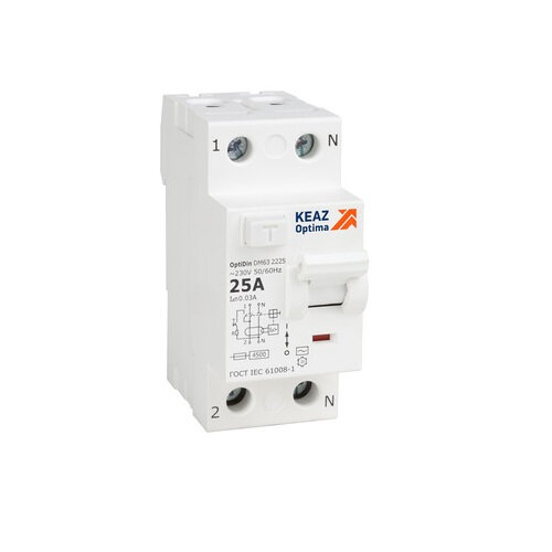 фото Выключатель дифференциального тока (УЗО) КЭАЗ OptiDin DM63-2263 УХЛ4 2п 63А 30мА тип AC 4.5кА 343890
