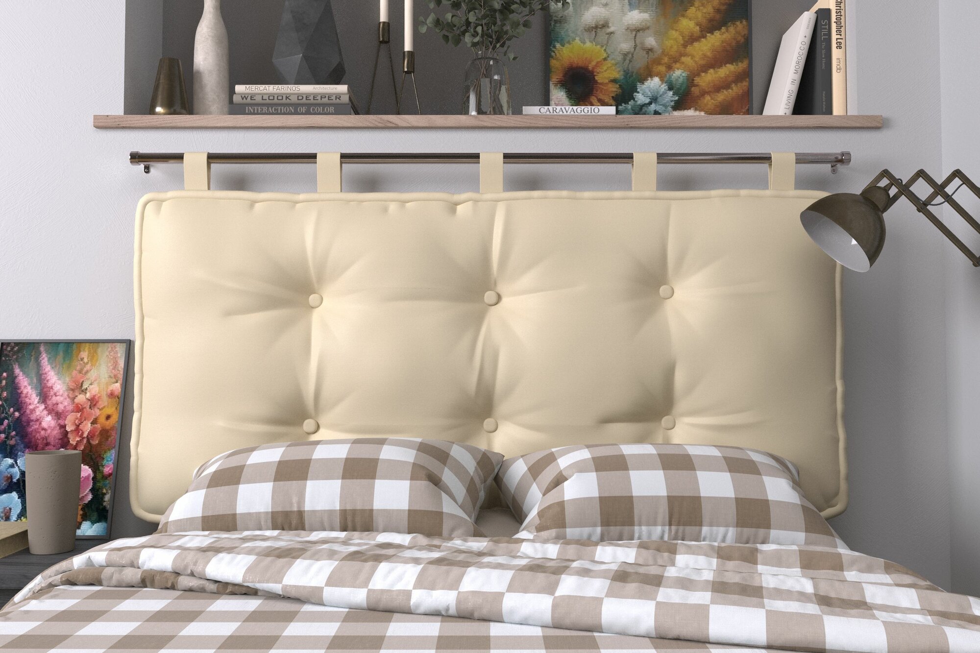 Набивное изголовье-подушка для кровати Mr. Mattress Soft L 200x70 Beige с креплением