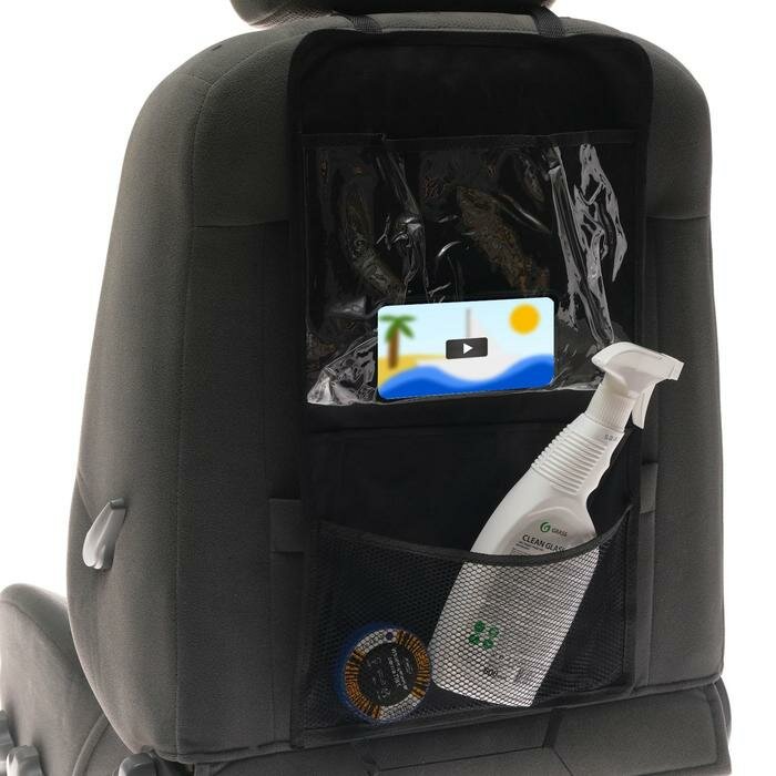 Органайзер на сиденье КНР Автомобильный, на переднее, 50х29 см, с карманом для планшета, оксфорд, черный