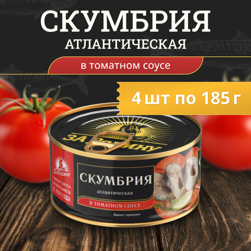 Скумбрия атлантическая в томатном соусе За Родину 185г (4шт)
