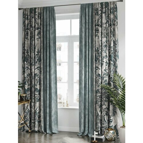 фото Комплекты штор at home финкрес высота 250 см, ширина 150 см, крепление - шторная лента, бирюзовый