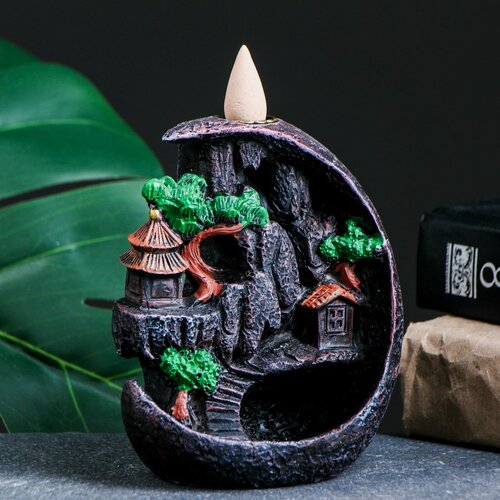 Изображение товара Подставка для благовоний "Деревенька в гора×" 11×7×12 см, дерево, керамика, с аромаконусами в комплекте