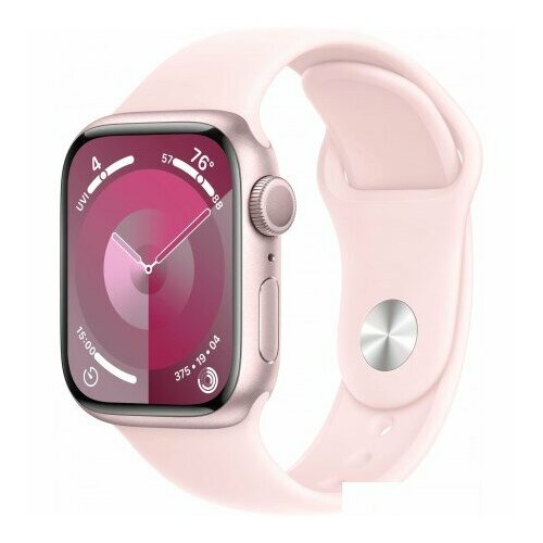 isport bluetooth пульсометр Умные часы Apple Watch Series 9 41 мм (алюминиевый корпус, розовый/розовый, спортивный силиконовый ремешок M/L)