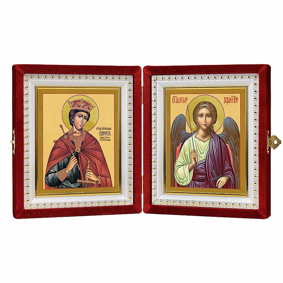 Складень именной "Святой Эдуард Английский, король-страстотерпец - Ангел Хранитель", размер ликов 10*12 см