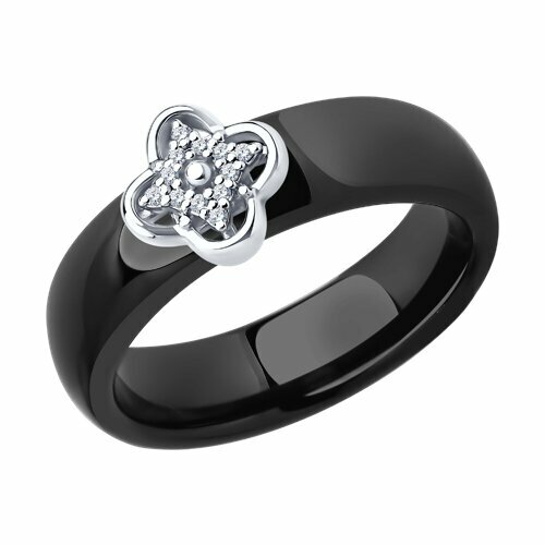 Кольцо Diamant online, белое золото, 585 проба, бриллиант, керамика, размер 16.5