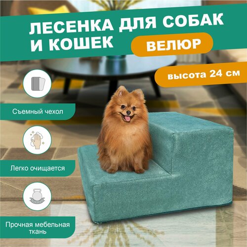 Лестница для собак 2 Ступени 40х40х24 см Бирюзовый 2120₽