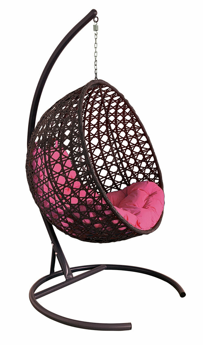 Подвесное кресло M-group круг люкс с ротангом коричневое розовая подушка
