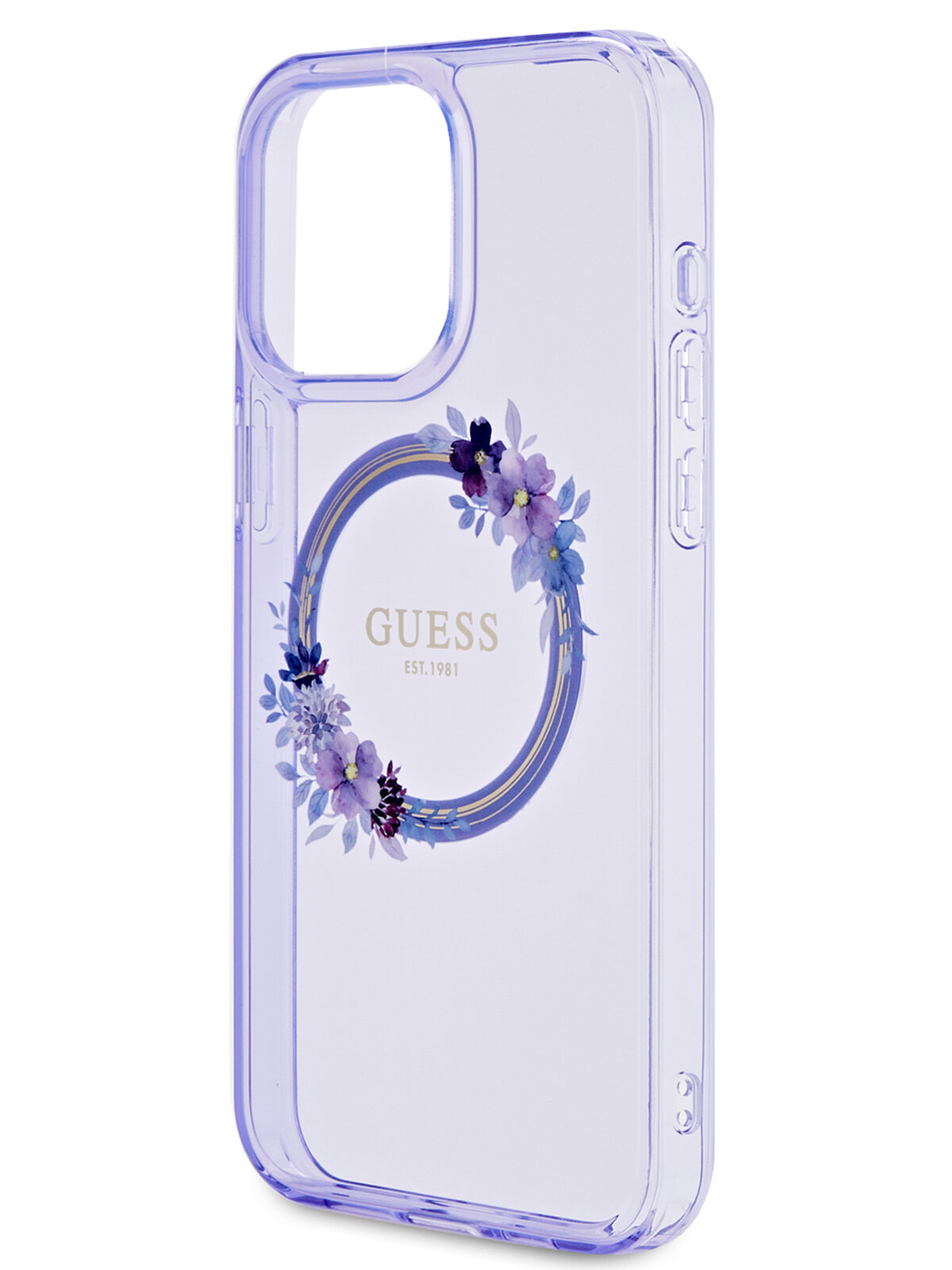 Guess для iPhone 15 Pro Max чехол PC/TPU Flowers Wreath Hard Purple (MagSafe)