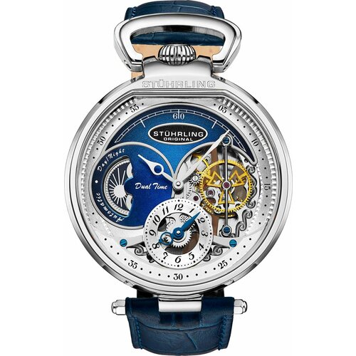 Наручные часы STUHRLING, синий кожаный браслет с гравировкой ancestors legacy