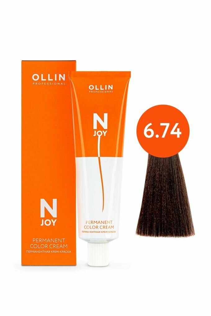 Ollin N-JOY крем-краска для волос 6/74 темнорусый коричнево-медный 100мл