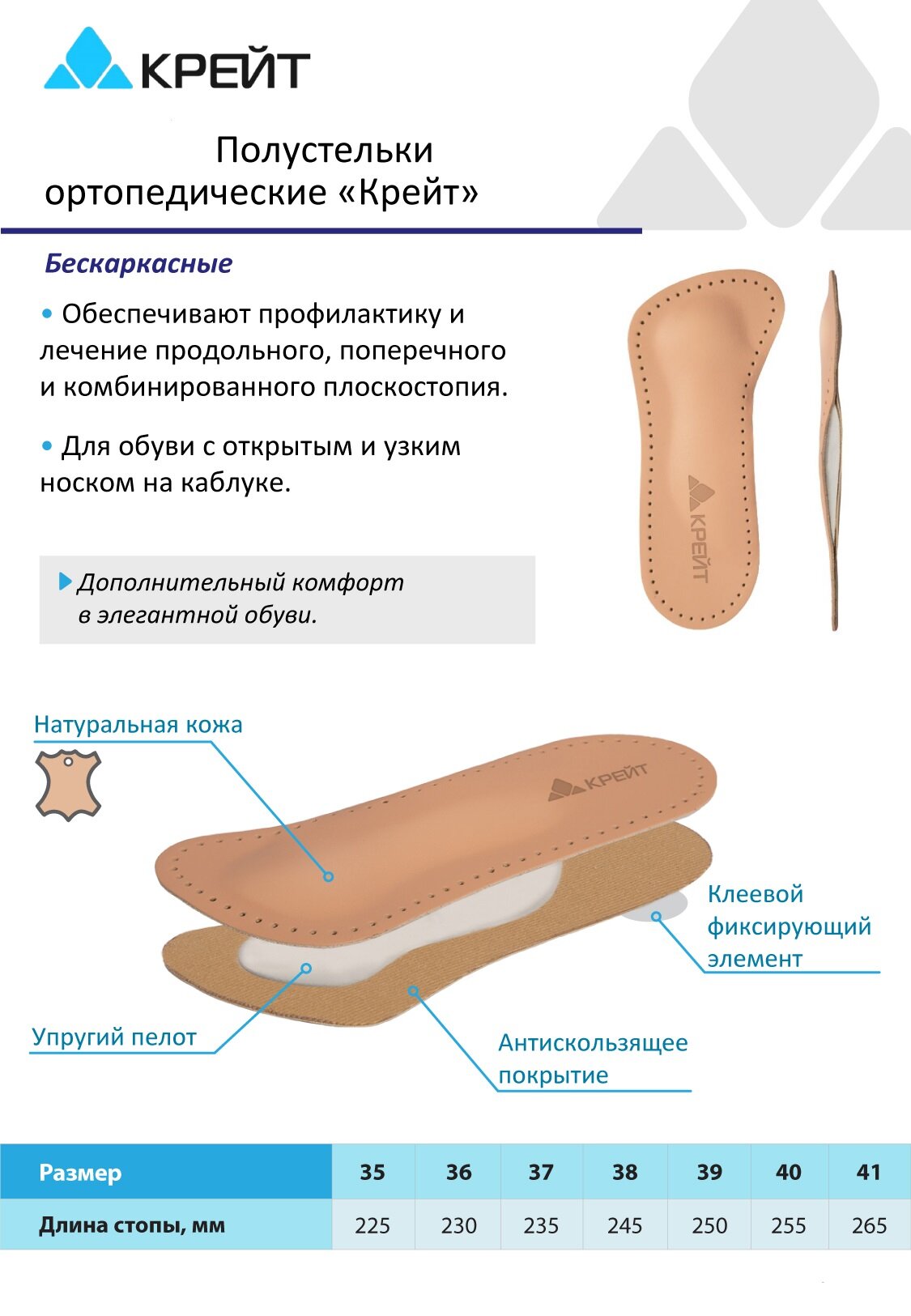 Полустельки ортопедические женские, кожаные, при плоскостопии, 37 размер