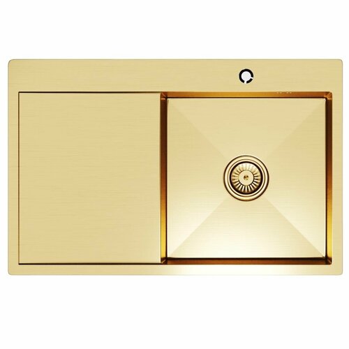 фото Мойка настол. монтаж 78х50 (3,0) прав. вып 3 1/2 mixline pro 20см с сифоном (золото) акция!