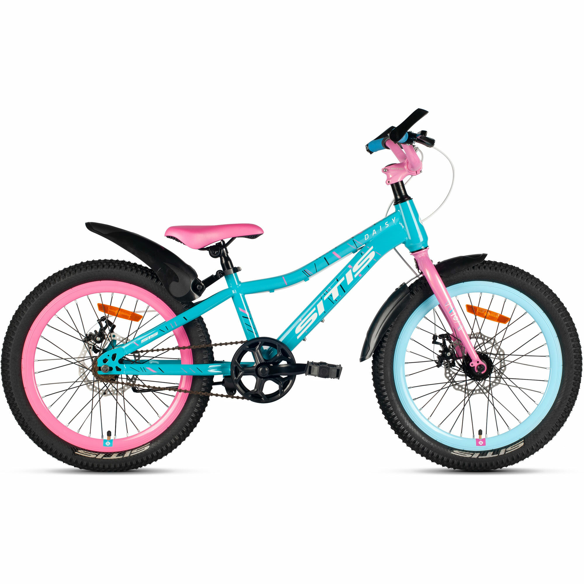 Велосипед SITIS DAISY 20" (2024) Turquoise-Purple-White, детский для девочек, сталь, 1 скорость, дисковые механические, колеса 20, рост 120-135 см