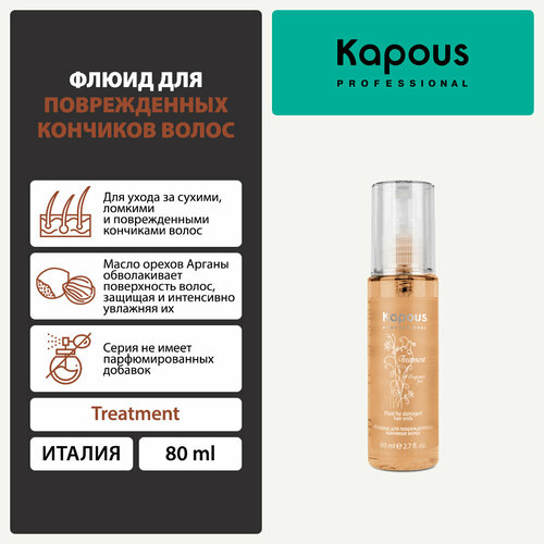 Kapous Fragrance free Флюид для поврежденных кончиков волос Treatment, 99 г, 80 мл, бутылка