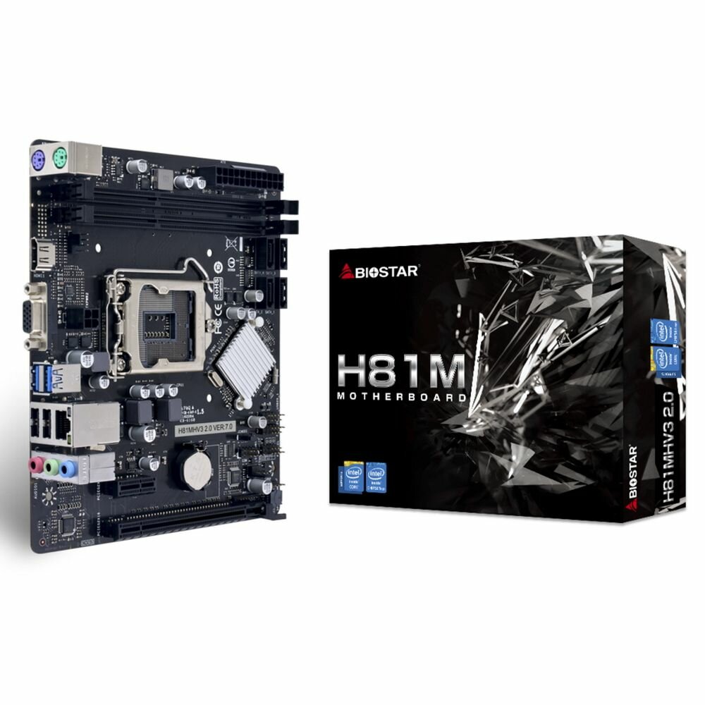 H81MHV3 2.0, Socket 1150, Intel H81, 2xDDR3-1600, D-SUB+HDMI, 1xPCI-Ex16, 1xPCI-Ex1, 2xSATA3, 2xSATA2, 6 Ch Audio, GLan, (2+0)xUSB3.0, (2+4)xUSB2.0, 2xPS/2, mATX, RTL {20}