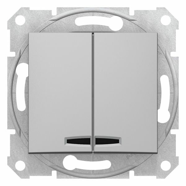 Sedna SDN0300360 Выключатель двухклавишный с синей подсветкой (10 А, под рамку, скрытая установка, алюминий) Schneider Electric - фото №1