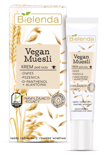 Bielenda Vegan Muesli Крем для кожи вокруг глаз увлажняющий и успокаивающий "пшеница + Овёс + Д-пантенол + Аллатоин" 15 мл.