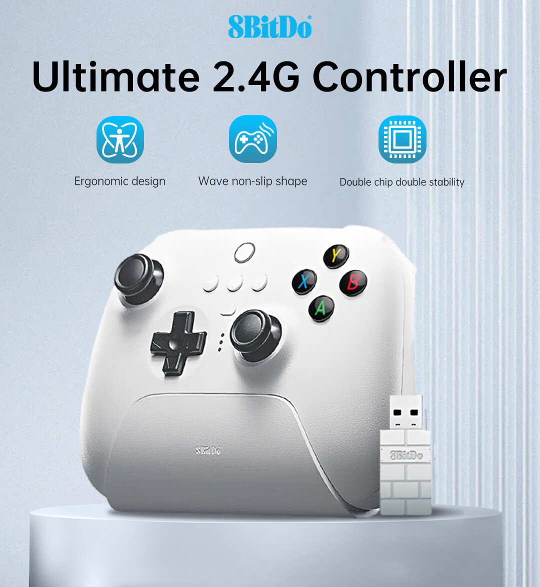 Беспроводной игровой контроллер 8BitDo 2.4G Ultimate Bluetooth Controller, белый