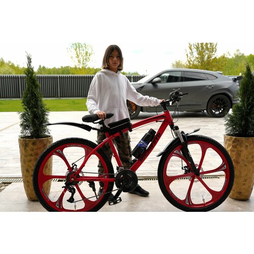 Велосипед Richiesto 26 колёса литые Алюминиевые диски Рама 185 Горный Взрослый Подростковый Спортивный красныйчерный 27700₽