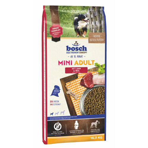 Сухой корм для собак Bosch Adult, при чувствительном пищеварении, ягненок, с рисом 1 уп. х 1 шт. х 1 кг (для мелких и карликовых пород)