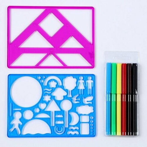 Трафареты Мальчик и девочка набор 2 шт 6 шт фломастеров 649₽