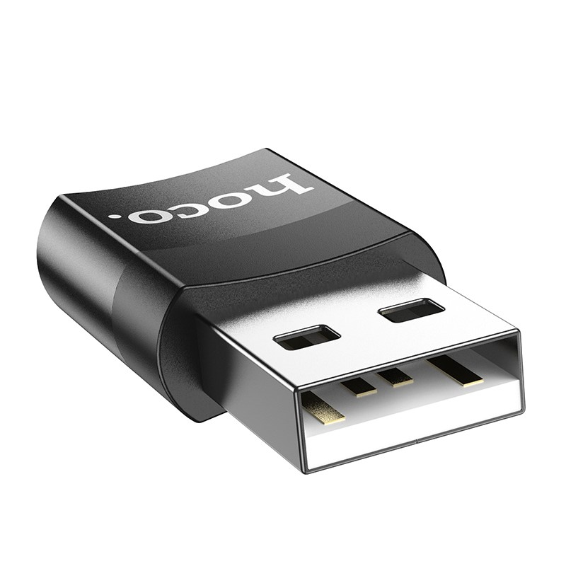 Переходник с USB 2.0 (папа/выход) на Type-C (мама/вход), Адаптер OTG тайп си для мобильных устройств, планшетов, смартфонов и компьютеров. Hoco UA17 Черный — фото 1