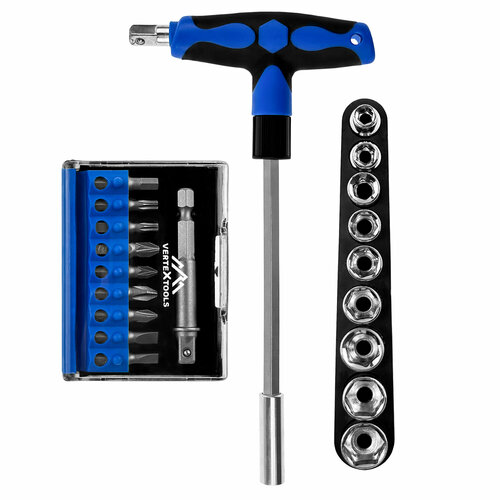 Отвертка с набором бит и торцевых головок VertexTools CrV 1040₽