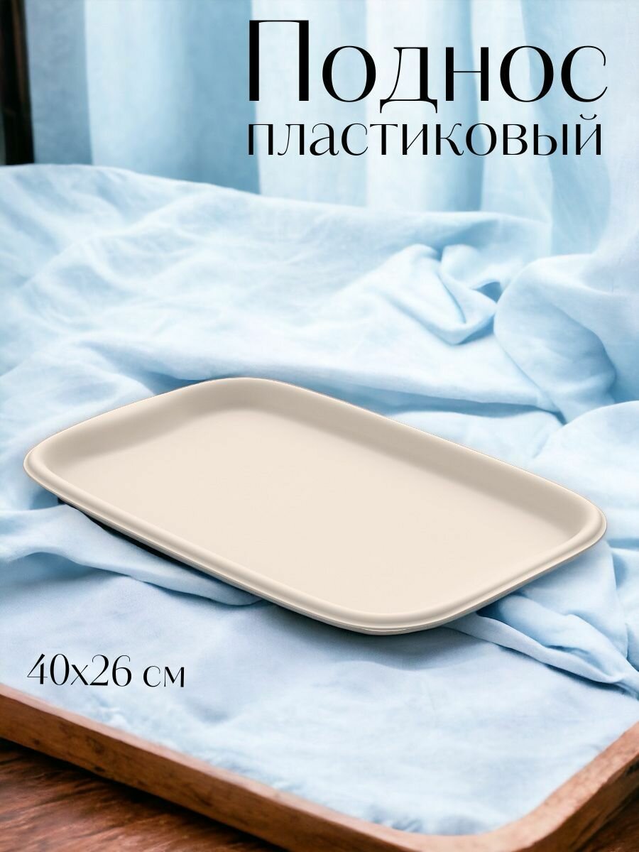 фото Поднос прямоугольный бежевый (40х26 h2см) "Эгоист"