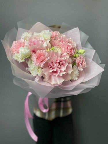 Изображение товара Букет из французской розы эустомы и гвоздик от "Di_Flowerslab", размер M