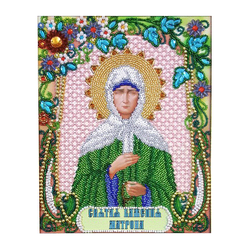 Набор для вышивания бисером с использованием камней и жемчуга Икона Св Матрона Московская К-204 19х24 1650₽