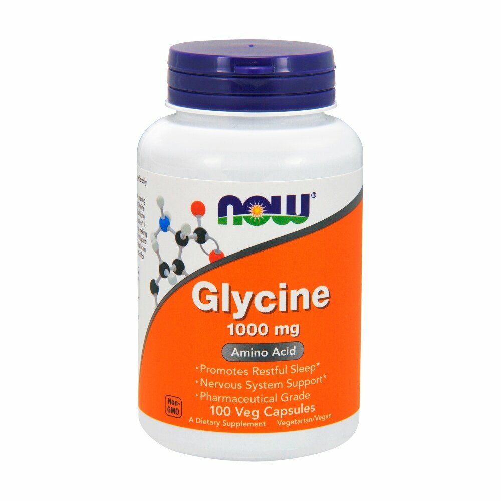 NOW Glycine, 1000 мг / 100 капсул вегетарианских