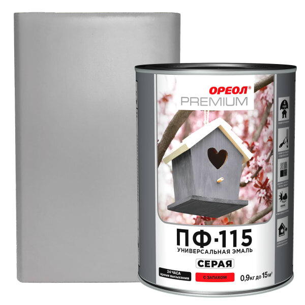 Эмаль Ореол Premium ПФ-115 глянцевая цвет серый 0.9 кг