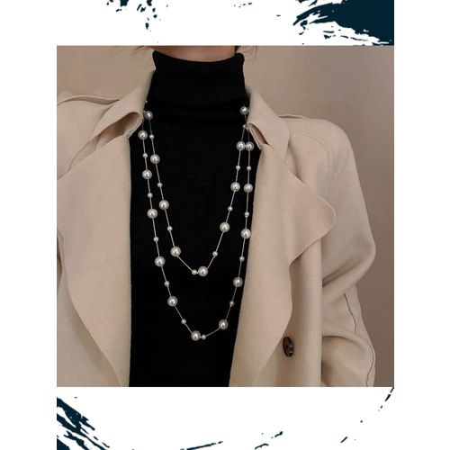 Бусы, жемчуг имитация, длина 85 см, жемчужный/золотистый