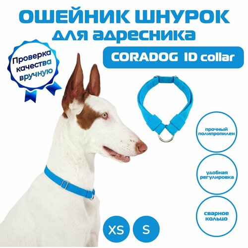 Ошейник шнурок для адресника, CORADOG ID collar, размер XS, ярко голубой