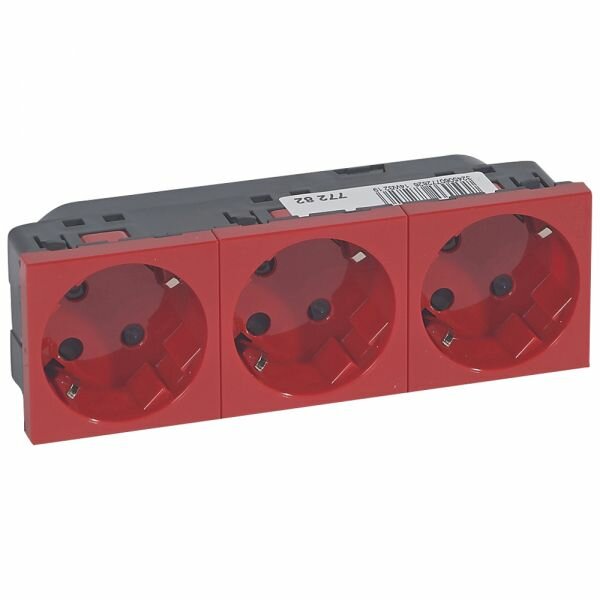 Розетка 3х2Р+Е 45* с механической блокировкой красный Mosaic 077282 Legrand