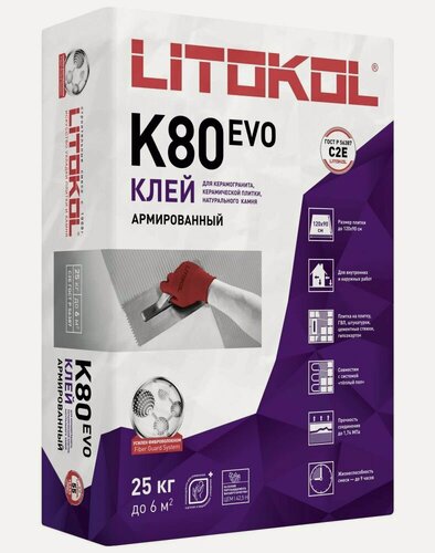 Изображение товара Клей LITOKOL LITOFLEX K80, усиленный, цементный, морозостойкий, серый, 25кг