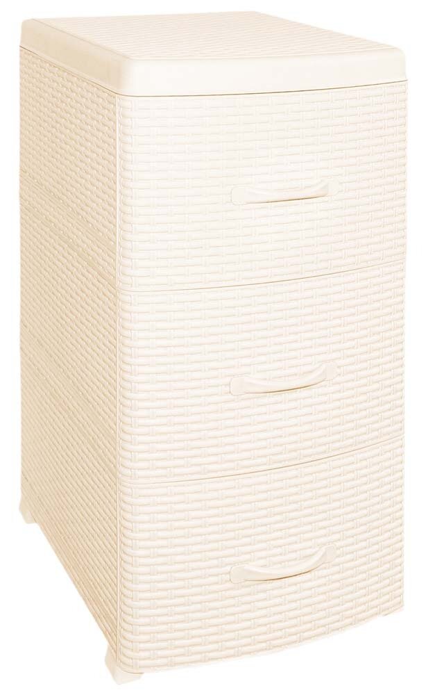 Комод Виолет "Ротанг", 3 секции, цвет Слоновая кость