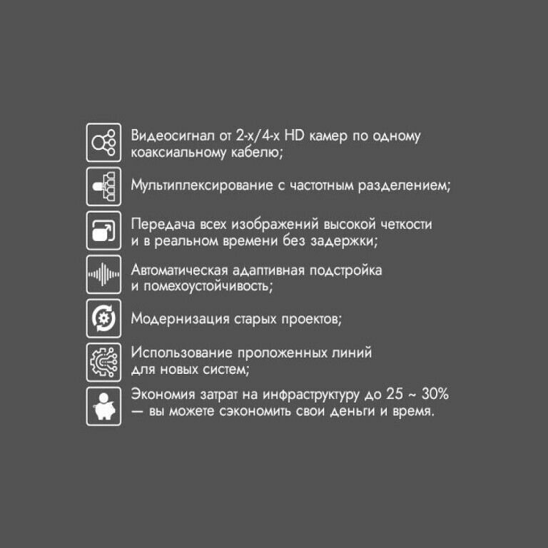 Уплотнитель видеосигнала по коаксиальному кабелю GF-MPC02 (к-т), на 2вх, до 400м — фото 1