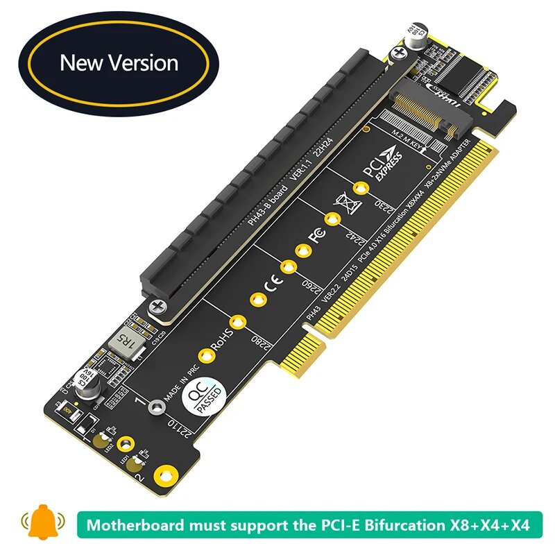 PCI Express X16 to Dual M2 NVME M Key + PCIE X16 (X8 сигнал) слот Riser Card Плата Материнская плата Поддержка функции раздвожения PCI-E