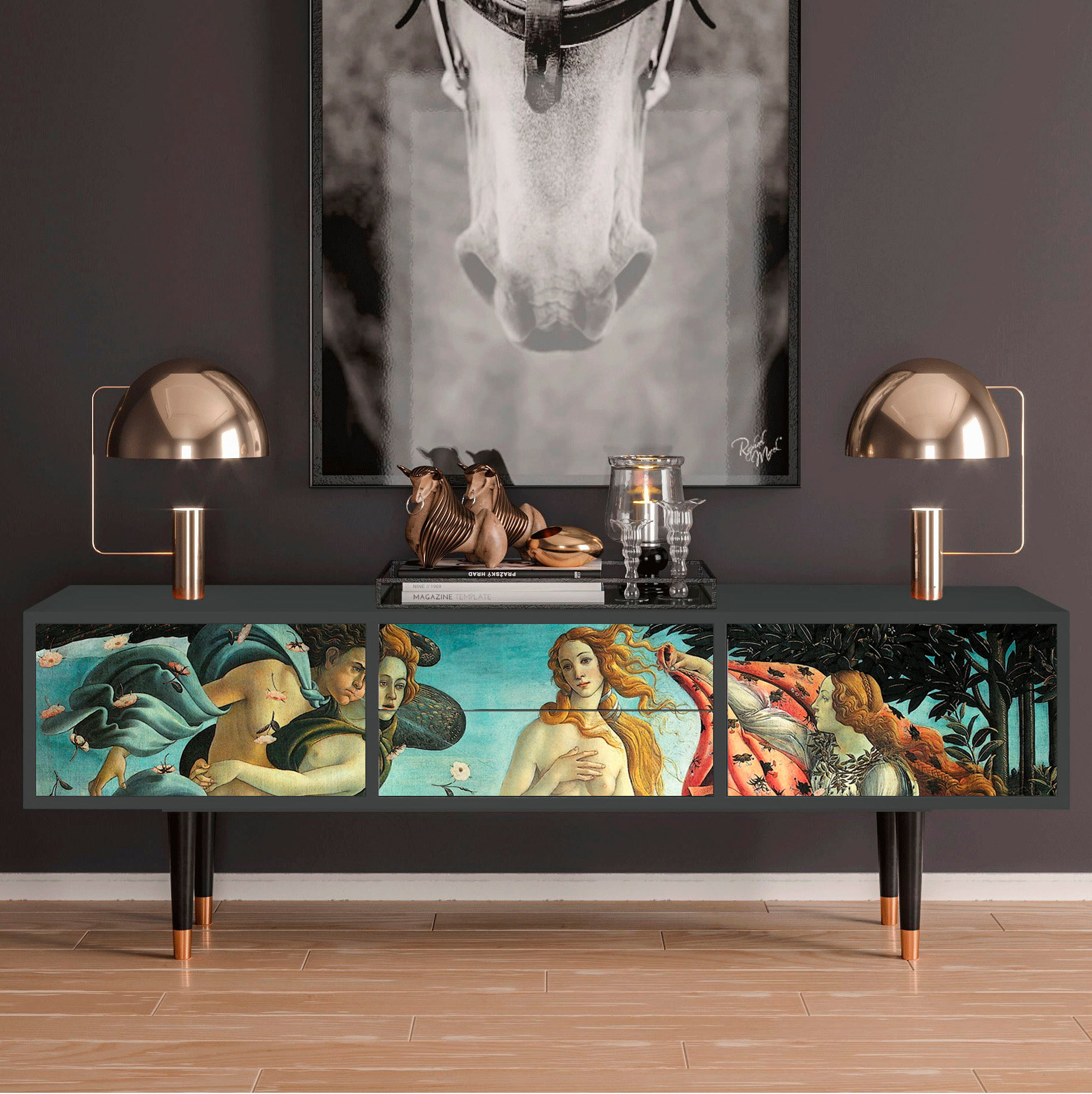 ТВ-Тумба - STORYZ - T4 The Birth of Venus by Botticelli, Размер - 170 x 59 x 48 см, Цвет корпуса - , Антрацит