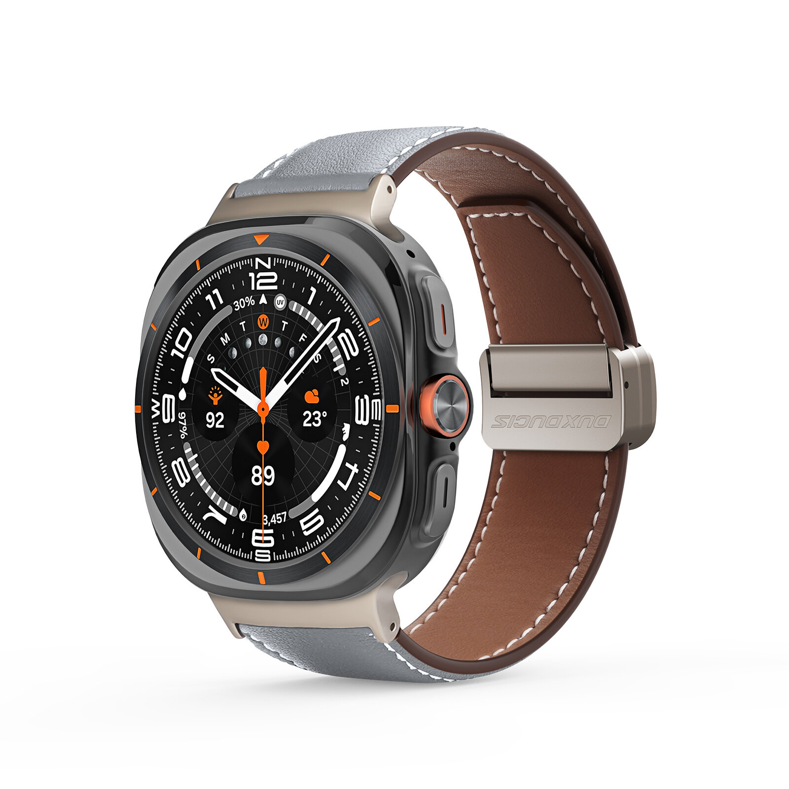 Ремешок из натуральной кожи серого цвета от Dux Ducis для смарт часов Samsung Watch Ultra 47MM, серия YA Series