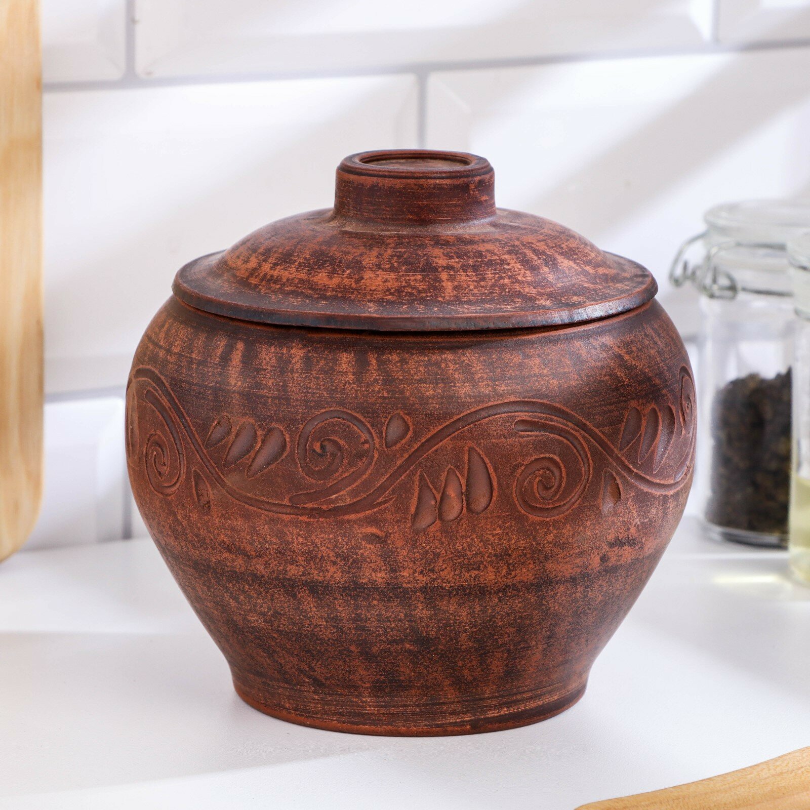 Горшок для жаркого из красной глины 